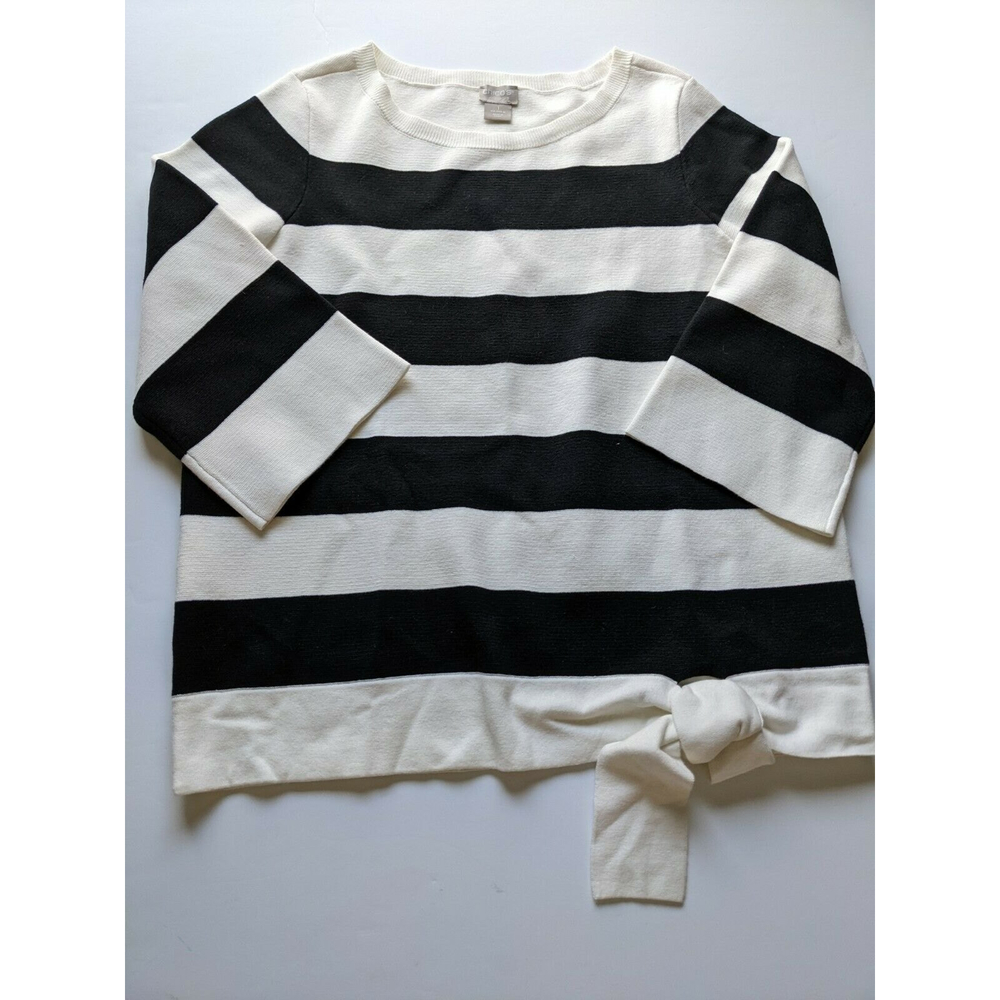 Chico's Zenergy Women Sz 1 /US M Black White Sweater Striped Blouse 3/4 Sleeves